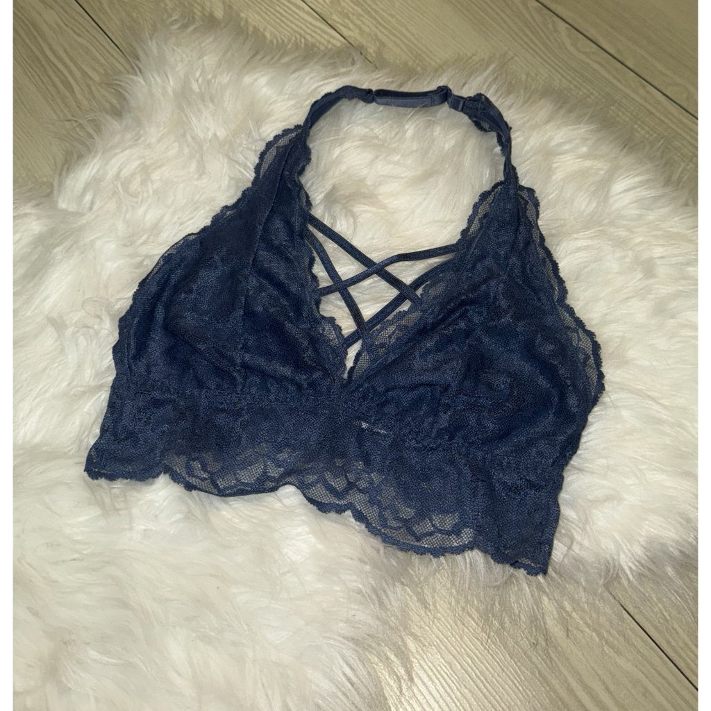 Pink Victorias Secret Lace Bralette Halter Strappy Front Womens Xs Xsmall Blue